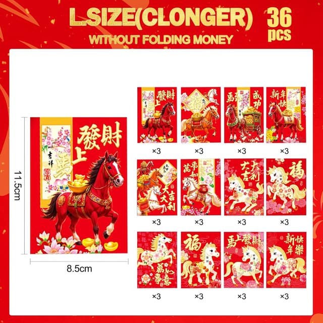 Thumbnail 1 de Wentsent 36PCS Red Envelopes 11.3×8cm 📮
