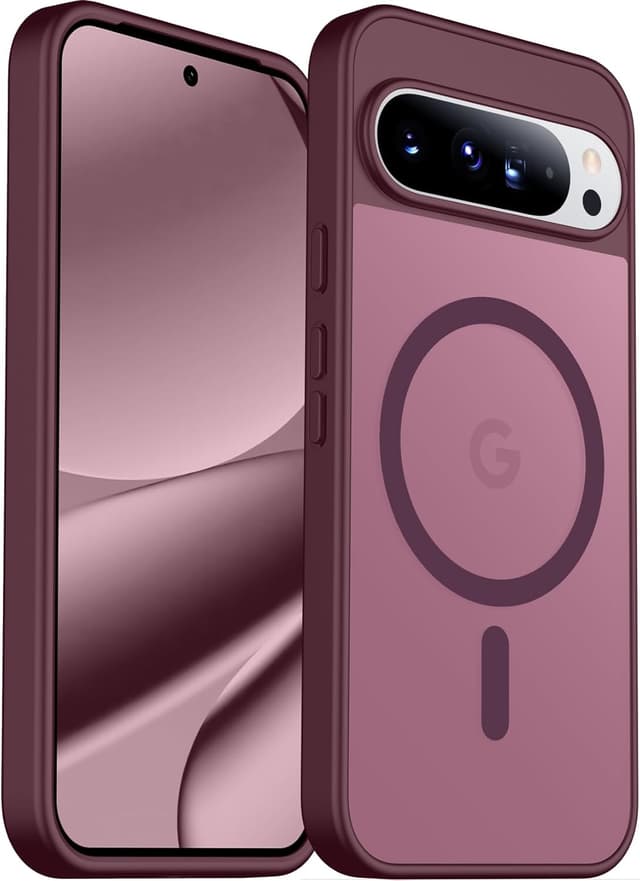 Detalle de SPIDERCASE Magnetic Case for Google Pixel 10 / Pixel 10 Pro (Wine Red) — Slim, Translucent Matte Drop Protection