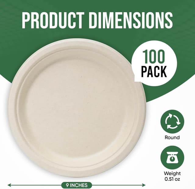 Detalle 2 de Compostable Paper Plates 9" 100 Pack 🍽