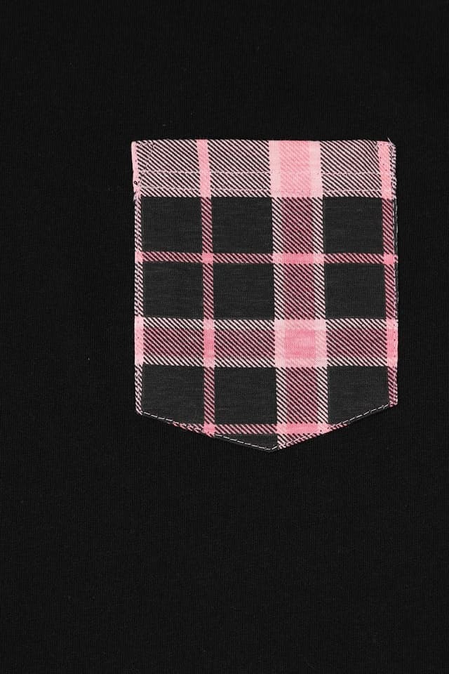 Detalle de ThePyjamaFactory girls black and pink tartan check short pyjama set