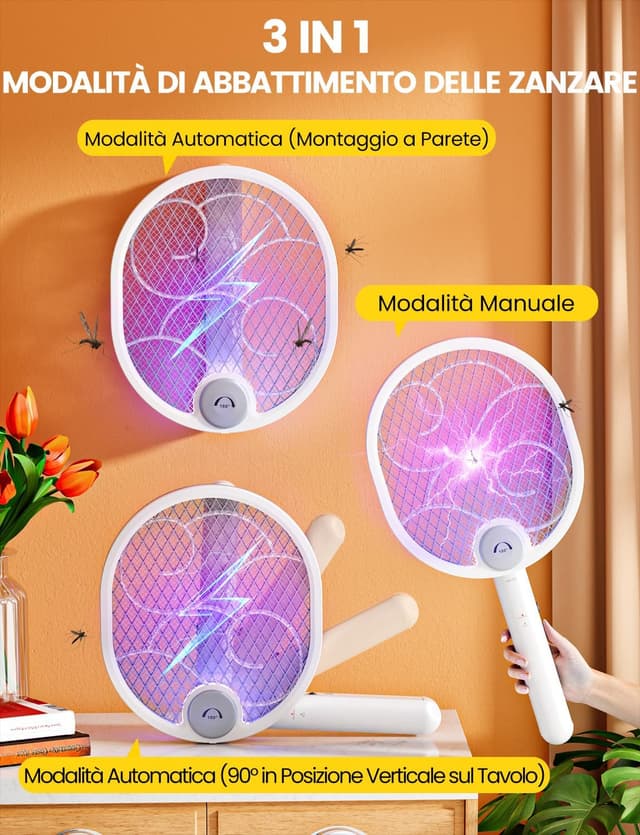 Detalle 2 de WOCVRYY Racchetta Zanzare Elettrica 4000V 1800mAh