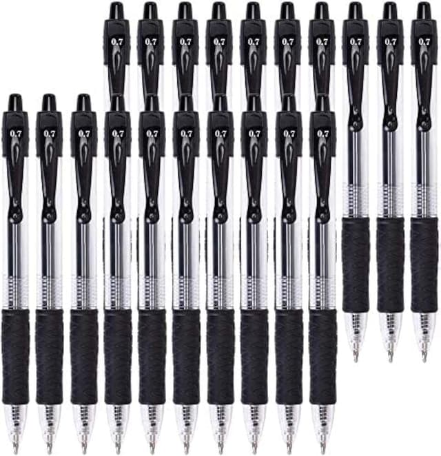 Detalle de Gel Pens 0.7mm Retractable Rollerball Pens (Black Ink) – Pack of 20