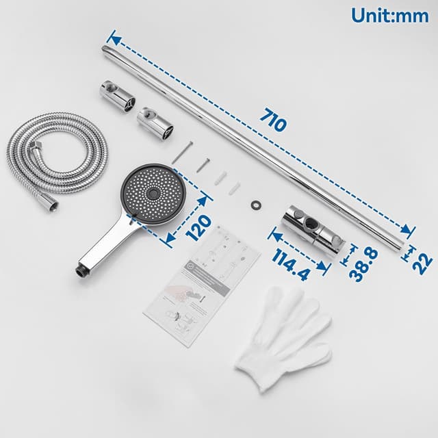 Thumbnail 6 de Auralum Duschstange mit Brause Komplettset aus Edelstahl (5 Strahlarten, 700 mm Stange, 1500 mm Schlauch)