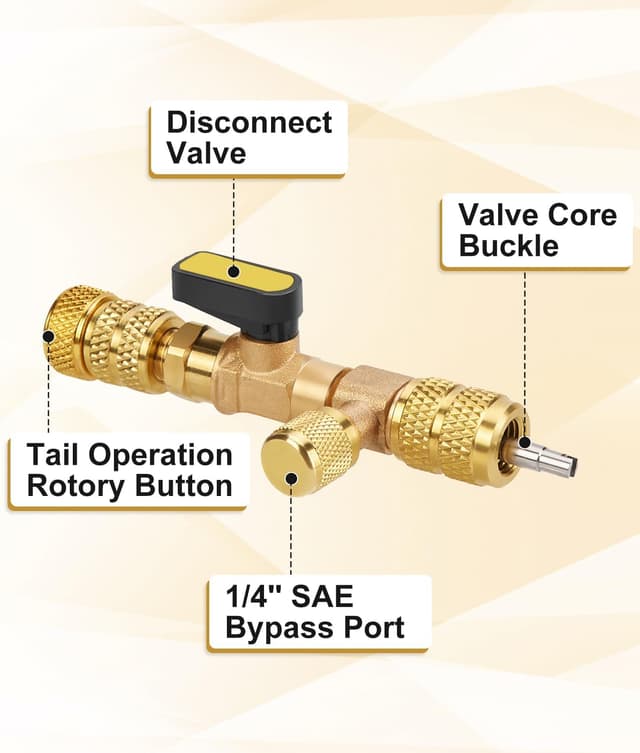 Detalle de WADEO Valve Core Remover & Installer Tool (Dual SAE 1/4 & 5/16) with Valve Cores and Brass Nuts
