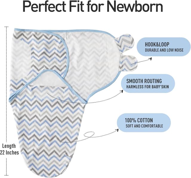 Detalle de GLLQUEN BABY Swaddles Pucksack für Babys 0–3 Monate, 3er Pack mit Bio-Baumwolle (unisex)