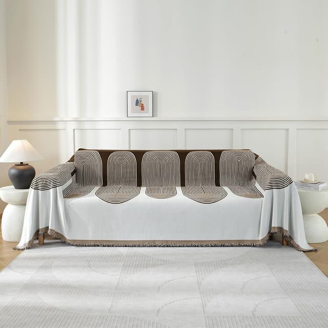 Detalle de YSTELLAA Copridivano 3 Posti 180×340 cm, telo universale quattro stagioni antimacchia Caffè Scuro-Arc