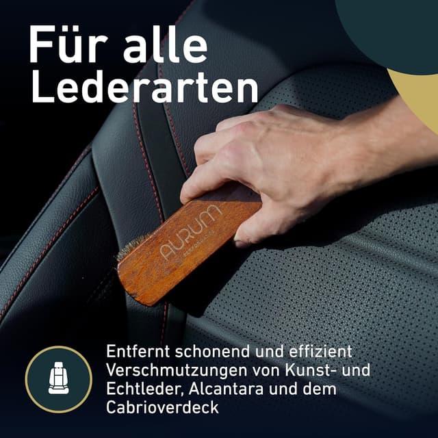 Detalle de Aurum-Performance Lederbürste für Auto & Cabrio-Verdeck – weiche Naturborsten für Glattleder, Kunstleder und mehr