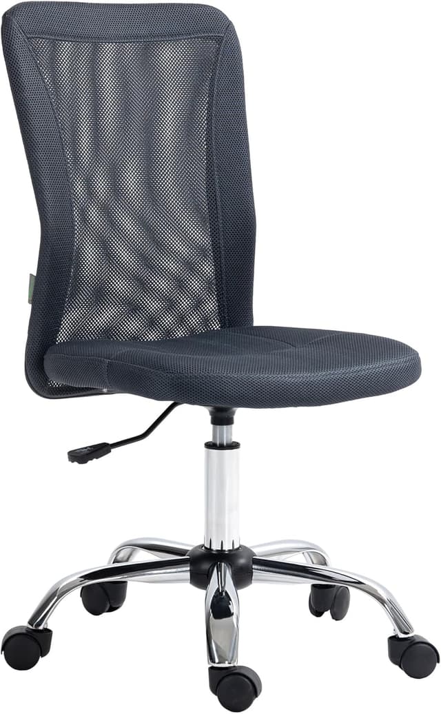 Detalle de Vinsetto Chaise de bureau ergonomique grise foncée, assise réglable et pivot 360° sur piètement chromé