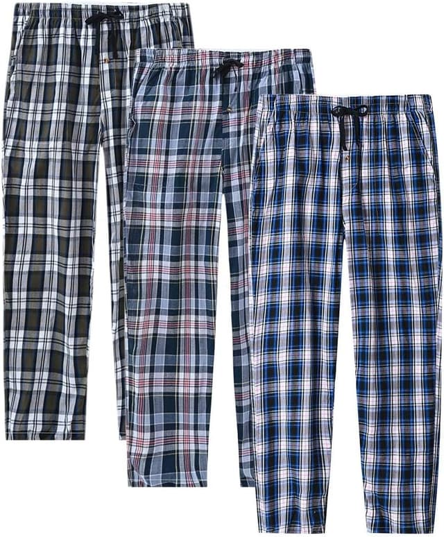 Detalle de MoFiz Men’s Ultra Lightweight Cotton Pajama Pants (Plaid) with Pocket, Drawstring, 3-Pack