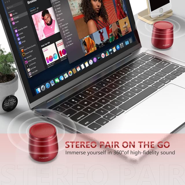 Thumbnail 6 de INSMY Small Bluetooth Speaker (Waterproof Mini, Built-in Mic, Red) — Pocket-size stereo pair option