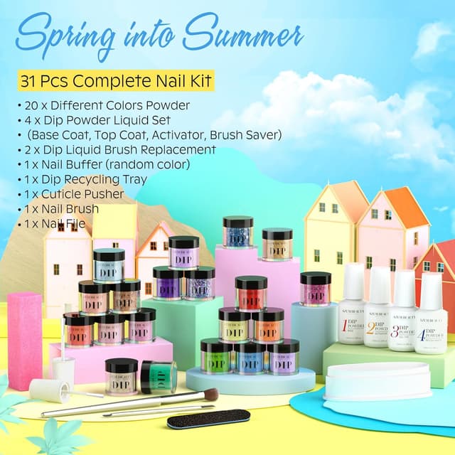 Thumbnail 6 de AZUREBEAUTY 31-Piece Dip Powder Nail Kit Starter (20 Neon Spring/Summer Colors) for DIY French Nails