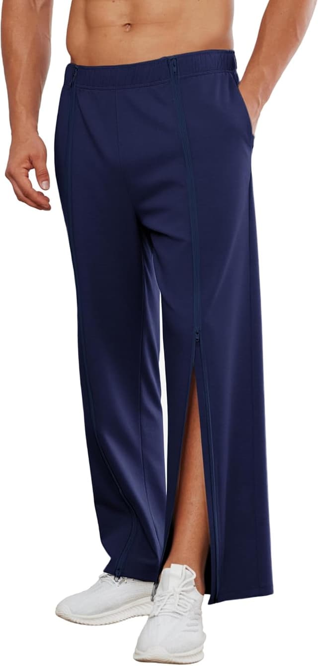 Detalle de PINSPARK Reha-Hose Herren mit durchgehendem Reißverschluss – lange Sporthose aus Baumwolle mit Taschen