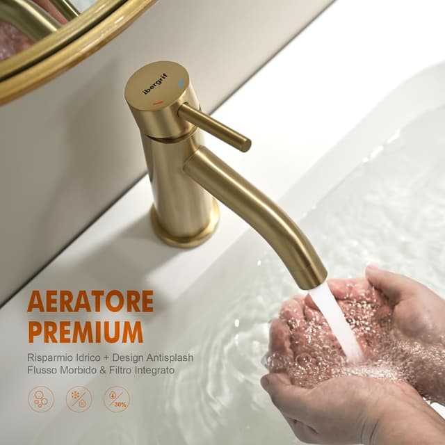 Thumbnail 5 de Ibergrif M11003Y rubinetto bagno classico monocomando per lavabo in acciaio inox oro