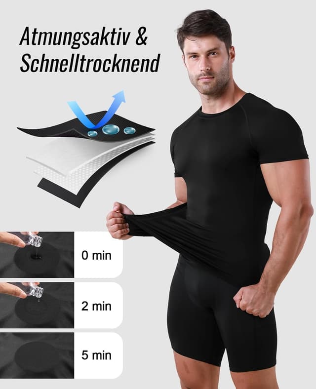 Detalle 2 de Niksa 1er-Pack Kompressionsshirt Herren – atmungsaktives, schnelltrocknendes Sport-Funktionsshirt Kurzarm