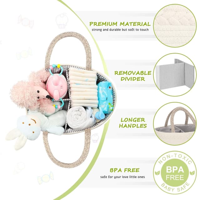 Detalle de Maliton Baby Windel Caddy Organizer mit herausnehmbaren Fächern, 38 x 26 x 18 cm – braun