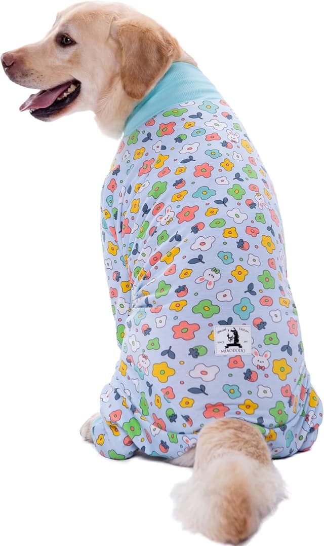 Detalle de BT Bear Large Dog Clothes – Elastic Dog Onesie Recovery Suit (7XL, Blue Flower)