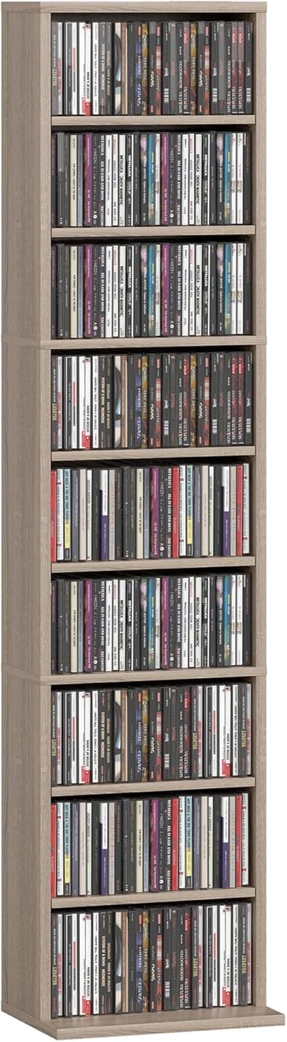 Detalle de HOMCOM meuble de rangement CD/DVD avec étagères réglables (jusqu’à 260 CD / 120 DVD), 33 x 24 x 140 cm