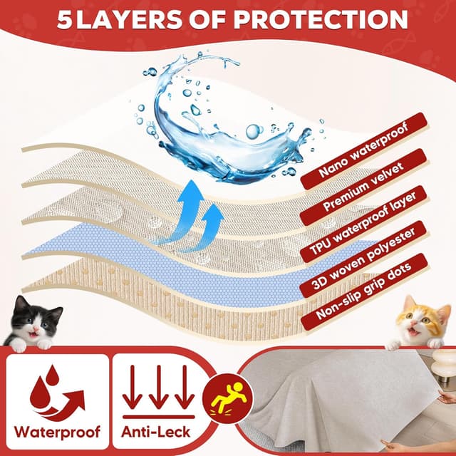 Detalle de Loiion Protezione Divano Graffi & Gatti, copridivano impermeabile antiscivolo cachi 300x180 cm