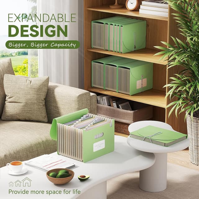 Detalle 2 de EcoStash Accordion File Organiser (12 Pockets) in Wheat Straw – A4/Letter, Mint Green