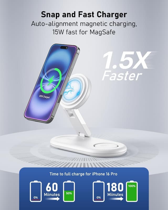 Detalle 2 de 3 in 1 Wireless Charging Station for iPhone, Apple Watch and AirPods