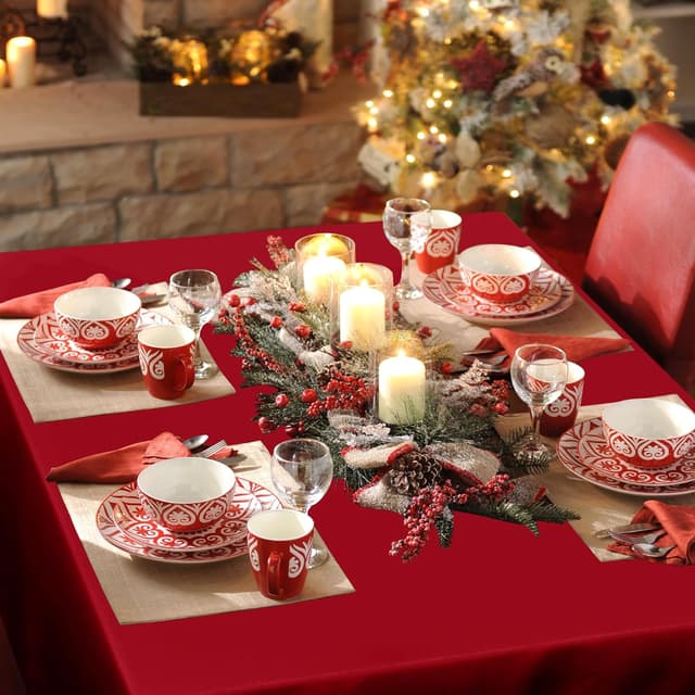 Detalle de sancua Rectangle Tablecloth (60 x 84 Inch) — Stain & Wrinkle Resistant Washable Polyester Table Cover, Red