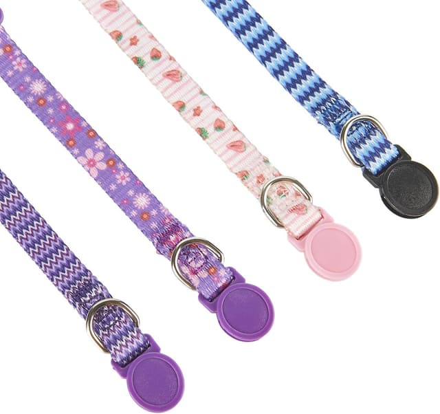 Detalle de YUDOTE Cat Collars (Pack of 2) – Pink & Purple printed quick-release collars with removable bell