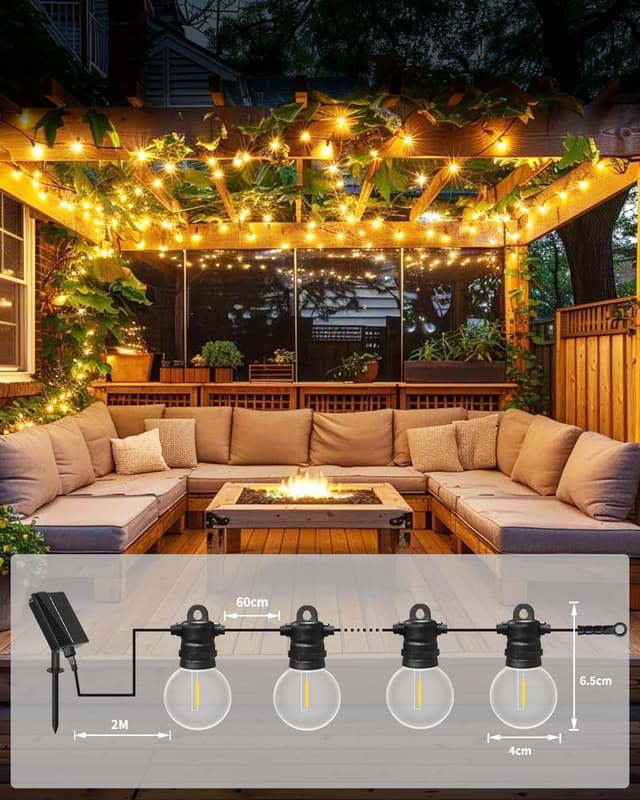 Detalle de Bowfar Solar-Lichterkette für außen (10 m) mit Fernbedienung, 17+2 G40, IP68