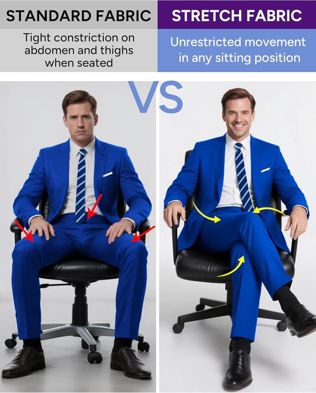 Detalle de RainbowDate Men’s Stretch Slim Fit 3-Piece Suit (2-Button Jacket) with Adjustable Waist Pants