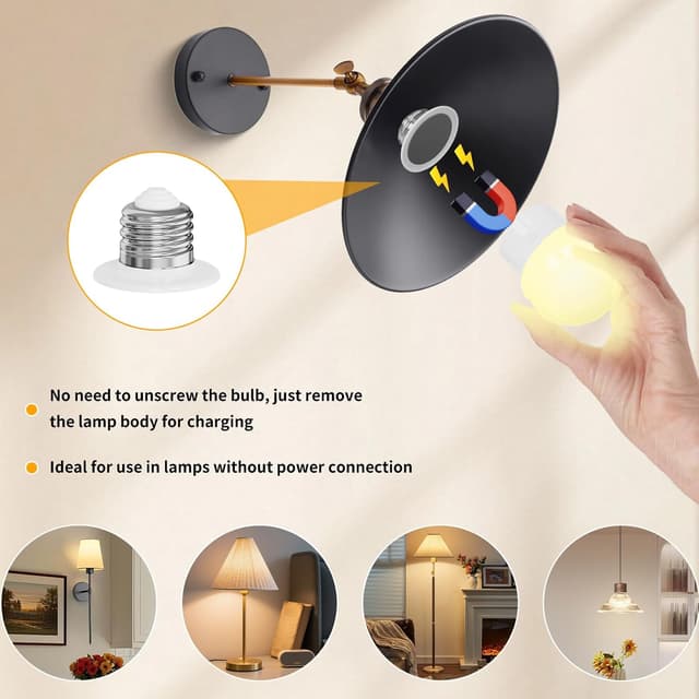 Detalle de LED Rechargeable Light Bulb with Remote (Magnetic E27) – 2 Pack, 3 CCT + 9 RGB, 3 Timers