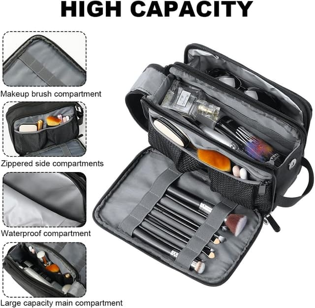 Detalle de Aucuu grande trousse de toilette imperméable avec 3 compartiments et poches à fermeture éclair pour voyage