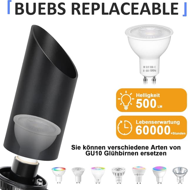 Thumbnail 6 de HUAEU Foco LED de 6W 🛋️ Luz cálida, interruptor, negro 1U