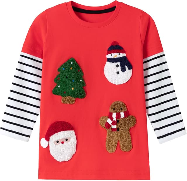 Detalle de Kinder Langarmshirts für Weihnachten: Rentier-Design aus Baumwolle (1–7 Jahre)
