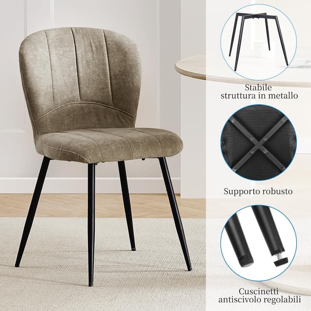 Detalle de Set di 8 sedie ANVOFONG imbottite per sala da pranzo e cucina con gambe in metallo nero, schienale in tessuto Moka