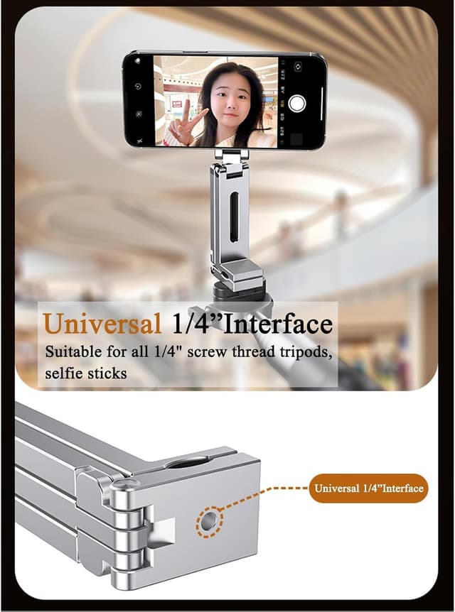 Detalle 2 de MagSefa Magnetic Phone Tripod Stand with N52 Magnet (Silver) – universal clip mount, 360° adjustable
