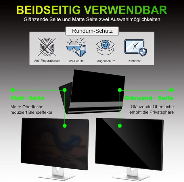 Detalle 1 de ruord Sichtschutzfolie für 27 Zoll 16:9 (59,7 x 33,6 cm) – Blaulichtfilter & Blendschutz für flache und gekrümmte Monitore