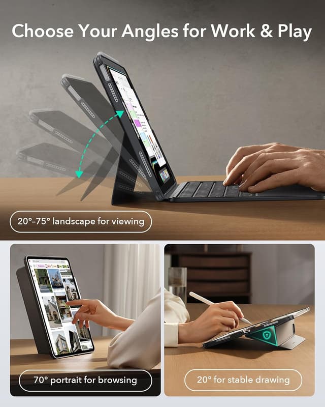 Detalle de ESR Hülle mit Tastatur für iPad 11" (A16) 2025/10. Gen – magnetisch abnehmbar, beleuchtete Tasten, großes Click-Trackpad, Shift Serie, dunkelgrau