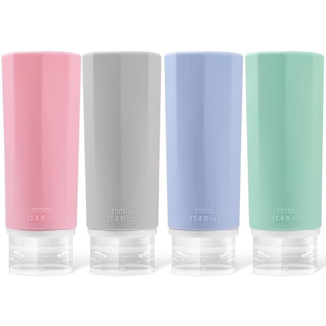 Detalle de Opret 4er Silikon-Reiseflaschen-Set (100 ml) – auslaufsichere Travel-Bottles zum Befüllen