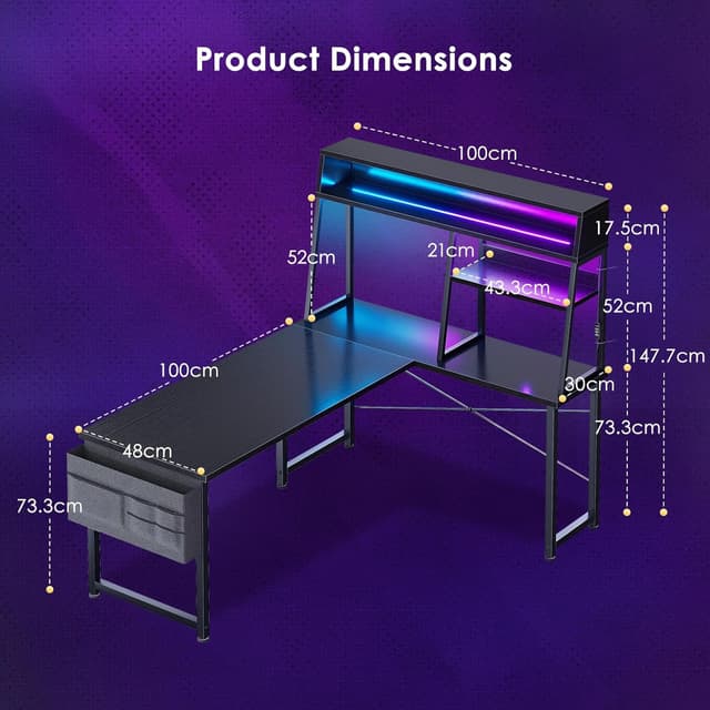 Thumbnail 2 de Coleshome Escritorio Gaming en L 130x100 con LED