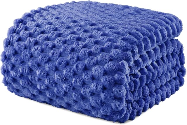 Detalle de Exclusivo Mezcla fleece double size blanket (150x200 cm) in cobalt blue with 3D cloud jacquard