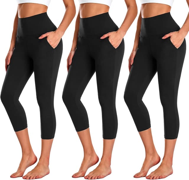 Detalle de NEW YOUNG 3-Pack Capri Leggings with Pockets (High-Waisted Tummy Control) for Women