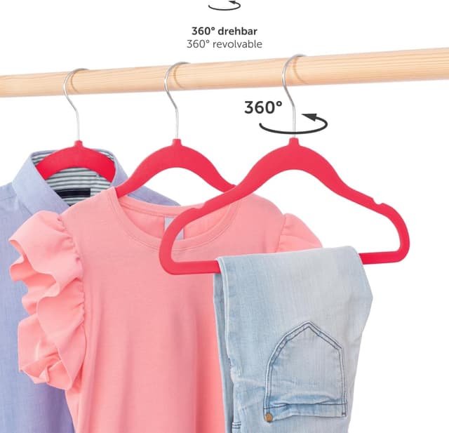 Detalle de Laleni Kinderkleiderbügel 50er-Set mit Samtbezug, 360° drehbar (Pink)