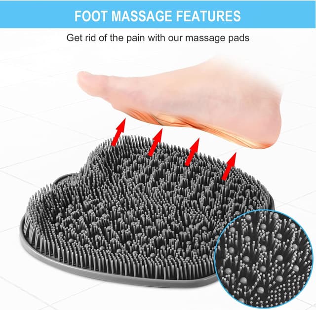 Detalle de BESKAR XL Large Foot Scrubber Mat for Shower — Non-Slip Suction-Cup Foot Cleaner & Massager