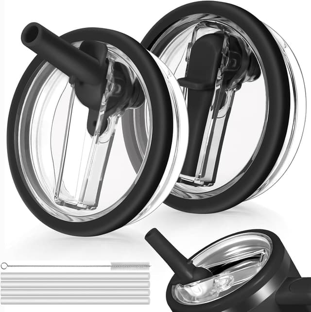 Detalle de Padonco 2-pack 40oz Flip Straw Leak Proof Cup Lid for Stanley H2.0 Quencher (Black) — lid replacement set