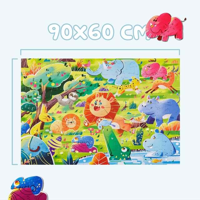 Detalle de Baroni Toys Puzzle per Bambini Animal Rally da 72 pezzi (4+) 90x60 cm