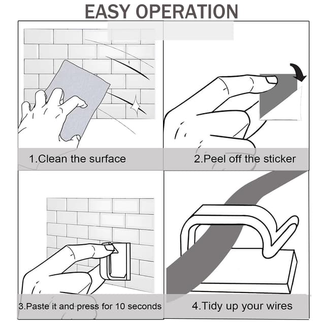 Detalle de KGROTE 100PCS Self-Adhesive Cable Clips (Transparent, Medium) for home and office cable management