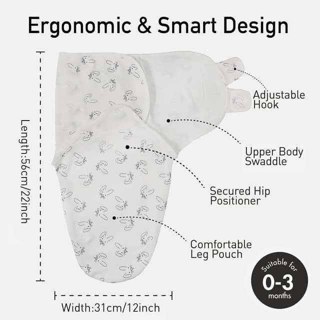 Detalle de GLLQUEN BABY Baby Swaddle Wraps (0–3 months), Oeko-Tex 100 organic cotton, 3-pack (Bunny Land)