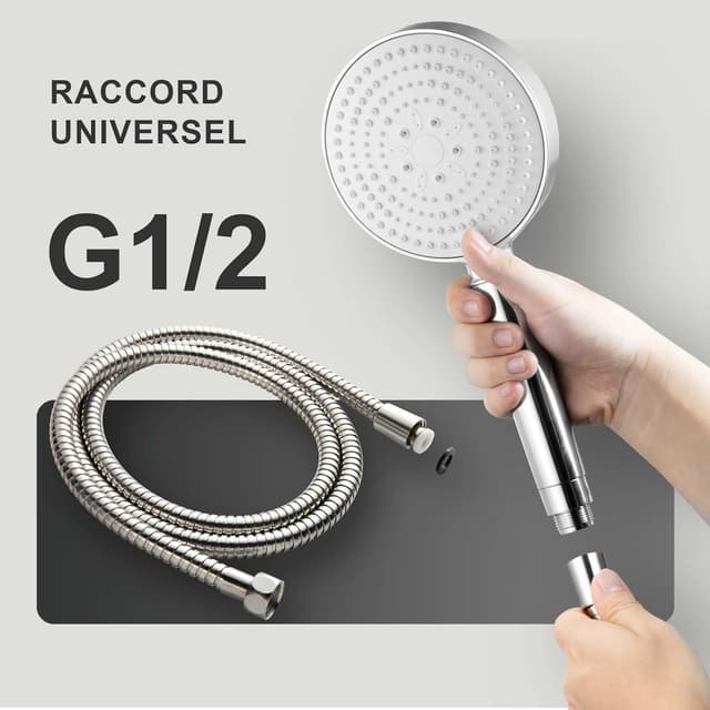 Detalle de OFFO Pommeau de douche filtrant anti-calcaire 6 modes avec tuyau 1,6 m (chrome)