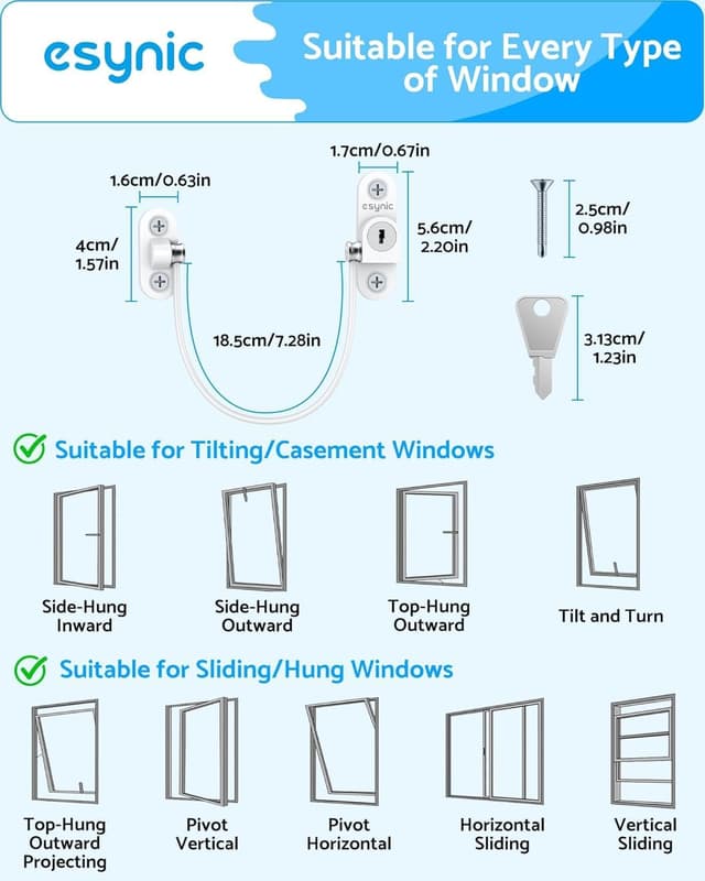 Thumbnail 6 de eSynic 20-pack window restrictors for UPVC window locks (child safety ventilation limit) with keys and screws
