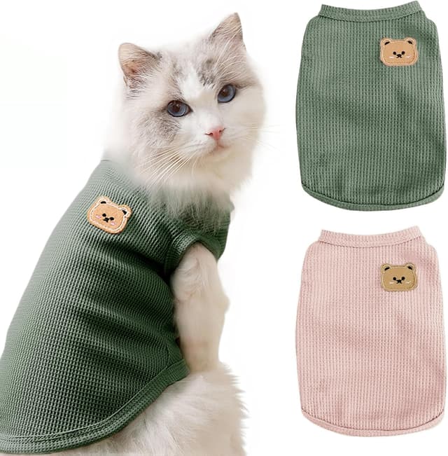 Detalle de Waffle Knit Cat & Dog T Shirt for Small Dogs – Stretchable Puppy Shirt for Sphynx & Small Breeds (2 PCS, Large)