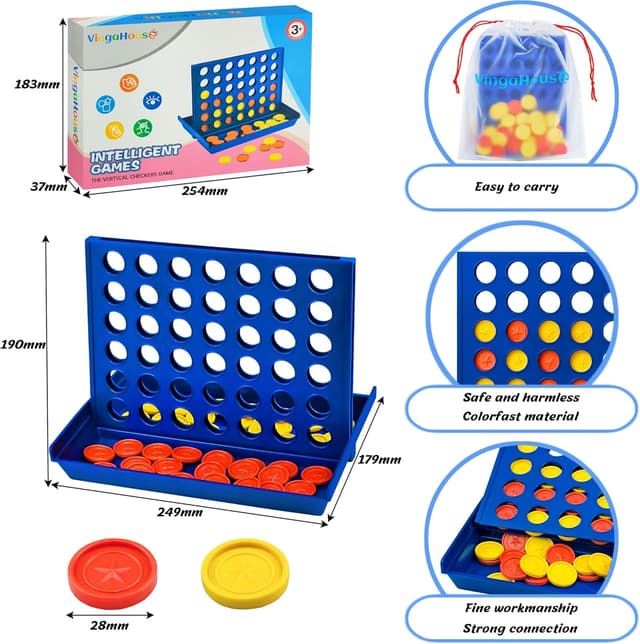 Detalle de VingaHouse 4 in einer Reihe Strategiespiel (2 Spieler) – Familienspiel ab 3+ Jahren, für Zuhause & Reisen